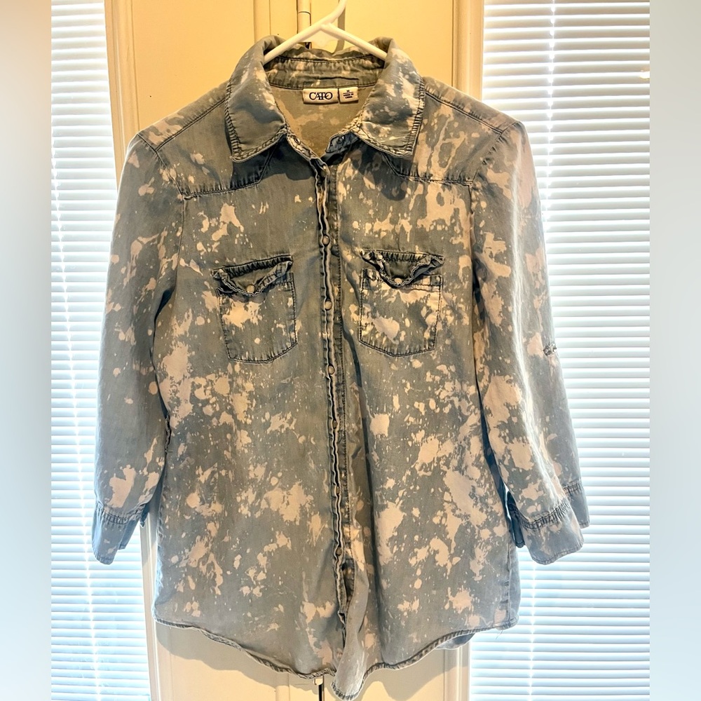 Bleached Denim Button Down Shirt Size M